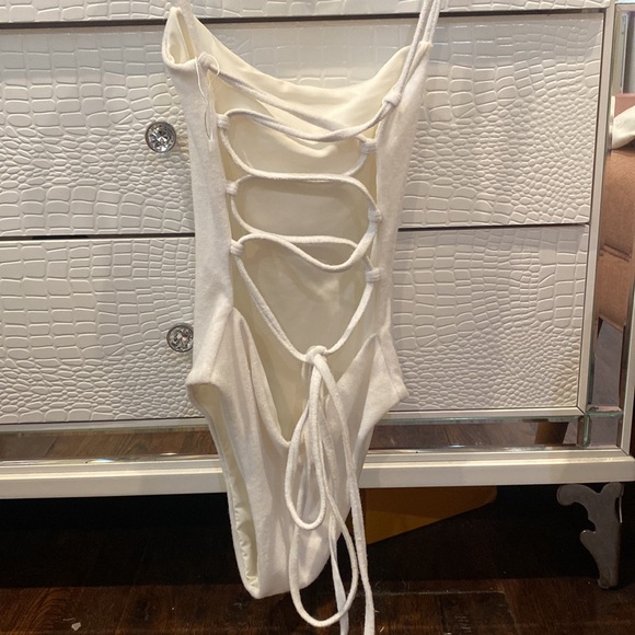 White one piece, terry cloth bikini with cute back straps - Picture 2 of 2